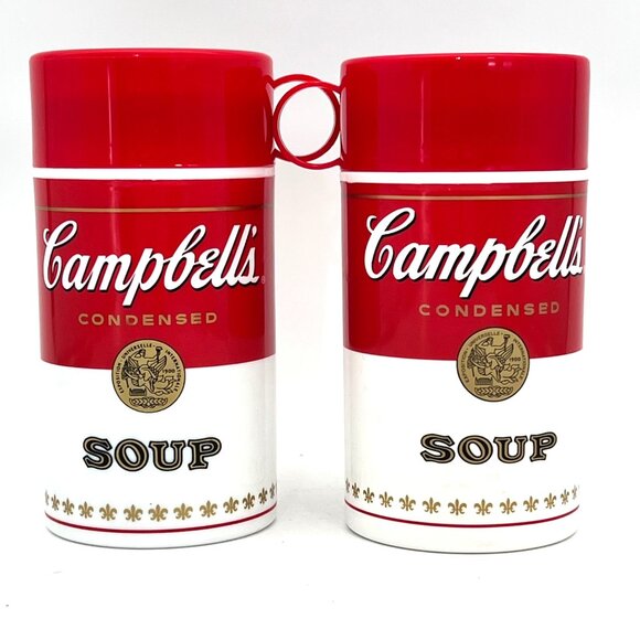 Campbells Soup Thermos Set Of 2 Vintage Style Insulated Containers Lids Handles - Picture 3 of 14